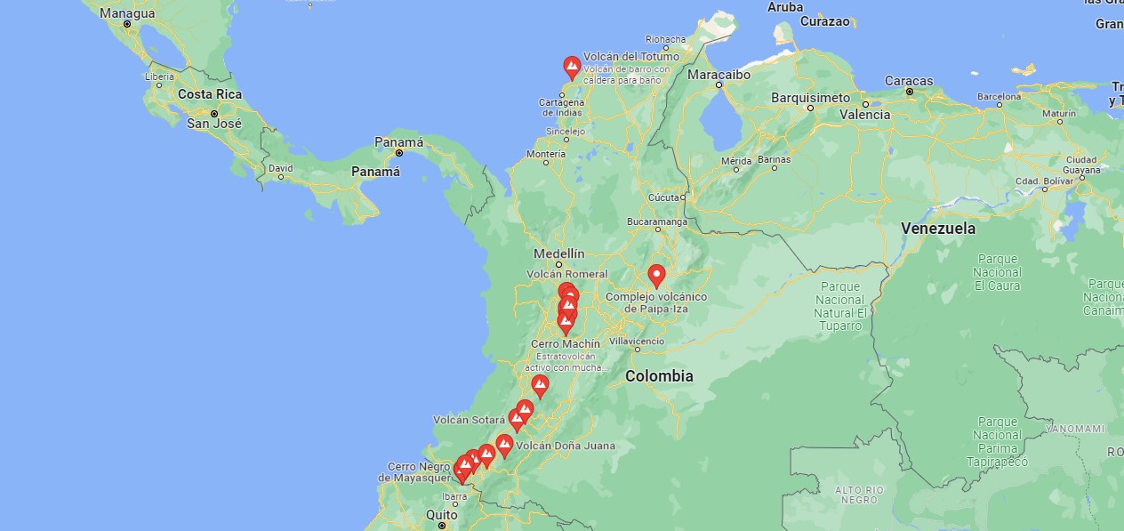 volcanes en colombia mapa