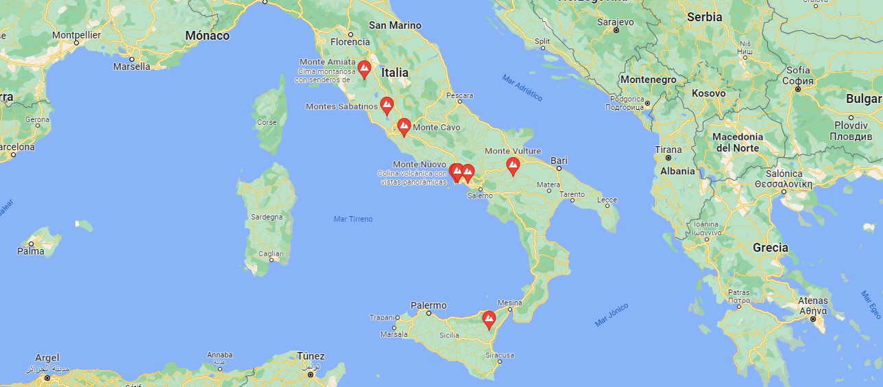 volcanes en italia mapa