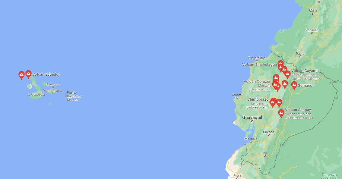volcanes en ecuador mapa